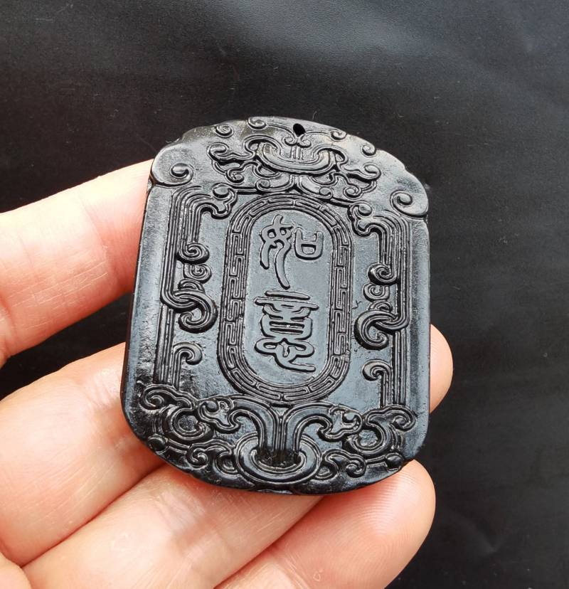 Schwarz Grüne Jade Ruyi Anhänger Amulett Talisman von diygem