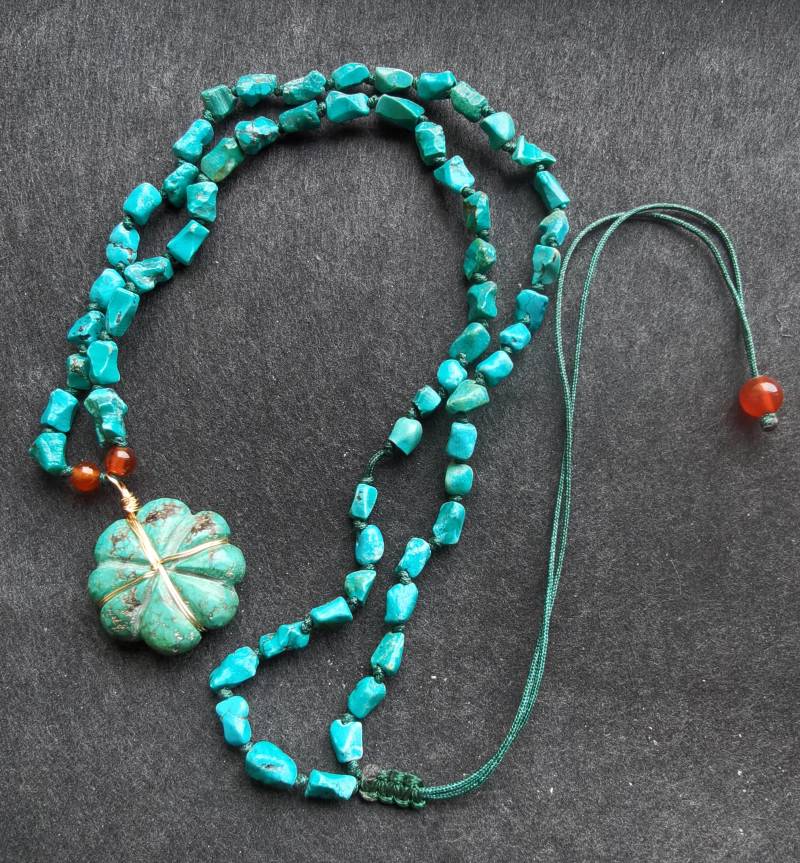 Vierblättriges Kleeblatt Anhänger, Echte Hubei Old Nugget Natürlichen Türkisstein Verstellbare Halskette, Grün Blau, Unisex, Bestes Geschenk von diygem