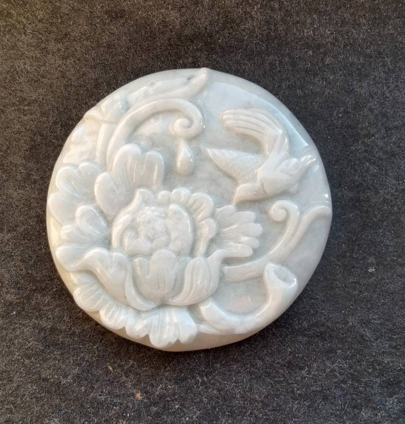 Vogel Pfingstrose Blume Schnitzen Natürlich Hellgrün Jadeit Jade Stein Anhänger, Klasse A, Amulett Für Die Herstellung Von Handgemachten von diygem
