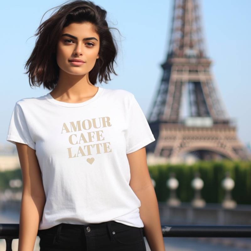 Amour Cafe Latte T-Shirt, French Chic, Coffee Lover, Paris Style von diyserendipity