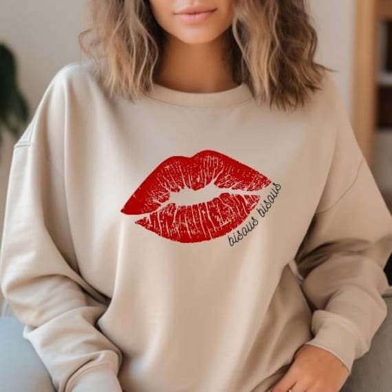 Bisous Sweater, French Chic, Red Lipstick Mark, Romantic La Chamade von diyserendipity