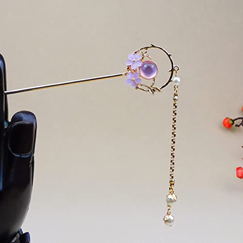 2 Stück Haarspangen for Frauen, chinesische Haarstäbchen for Dutts, dekorative Essstäbchen mit Perlenquaste, Haar-Accessoires, lila Haarnadeln mit Blumen(Gold) von djgkENVQ