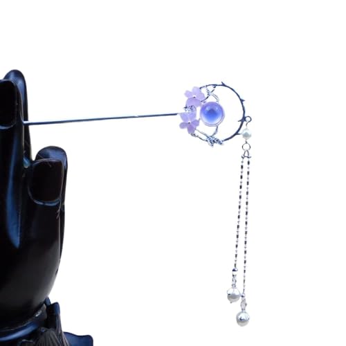 2 Stück Haarspangen for Frauen, chinesische Haarstäbchen for Dutts, dekorative Essstäbchen mit Perlenquaste, Haar-Accessoires, lila Haarnadeln mit Blumen(Silver) von djgkENVQ