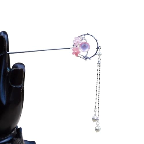 2 Stück Haarspangen for Frauen, chinesische Haarstäbchen for Dutts, dekorative Essstäbchen mit Perlenquaste, Haar-Accessoires, rosa Haarnadeln mit Blumen(Silver) von djgkENVQ