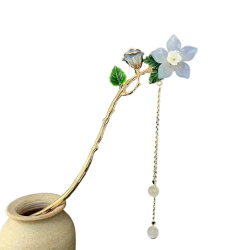 2 Stück Haarstäbe, Haarspangen for Frauen, Blumen-Haarstäbchen for Dutts, Quastenkette, dekorative Stäbchen, Haar-Accessoires, ästhetische Haarnadeln(Blue) von djgkENVQ