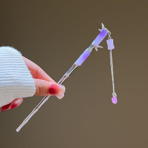 2 Stück Haarstäbe in Bambusform, Haarspangen for Frauen, silberne Haarstäbchen for Dutts, dekorative Essstäbchen mit Quaste, Haar-Accessoires, ästhetische Haarnadeln(Purple) von djgkENVQ