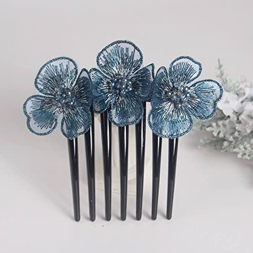 2 Stücke Stickerei Blumen Haarspange Haarspange Elegante Haar-Accessoires Haarkamm 7 Zahn Haarnadeln Kamm for Frauen Dutt(Blue) von djgkENVQ