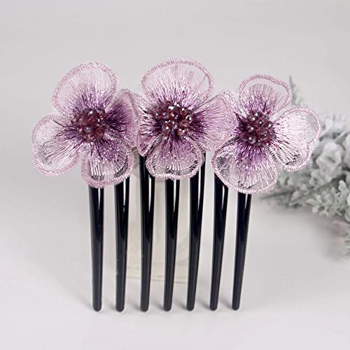 2 Stücke Stickerei Blumen Haarspange Haarspange Elegante Haar-Accessoires Haarkamm 7 Zahn Haarnadeln Kamm for Frauen Dutt(Purple) von djgkENVQ