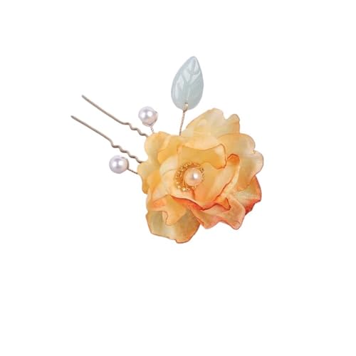 4 Stück Haarstäbe, U-förmige Haargabel for Dutts, dekorative Haarspangen mit Perlenblumen, Haarnadeln, Haar-Accessoires, traditionelle Haarspangen im klassischen Stil for Frauen(Orange) von djgkENVQ