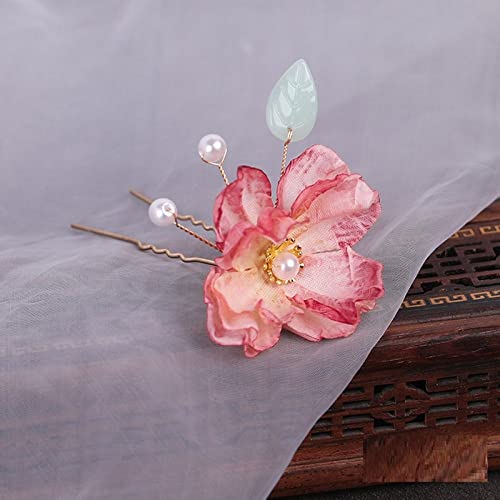 4 Stück Haarstäbe, U-förmige Haargabel for Dutts, dekorative Haarspangen mit Perlenblumen, Haarnadeln, Haar-Accessoires, traditionelle Haarspangen im klassischen Stil for Frauen(Pink) von djgkENVQ