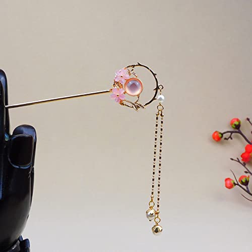 Haarstäbchen, 2 Stück Haarspangen for Frauen, chinesische Haarstäbchen for Dutts, dekorative Essstäbchen mit Perlenquaste, Haar-Accessoires, rosa Haarnadeln mit Blumen(Gold) von djgkENVQ