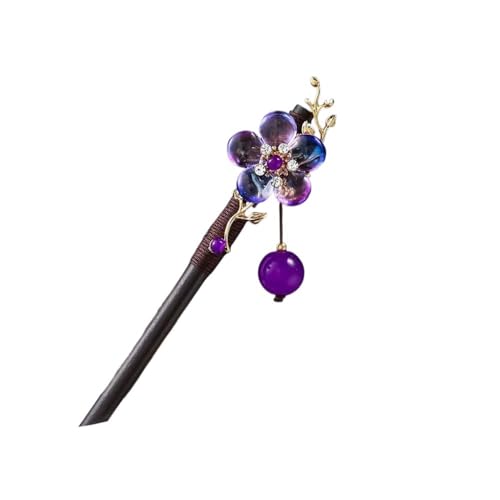 Haarstäbchen, 2 Stück Haarstäbchen aus Holz, Haarspangen for Frauen, chinesische Haarstäbchen for Dutts, dekorative Essstäbchen mit lila Blumen, Haar-Accessoires, ästhetische Haarnadeln von djgkENVQ
