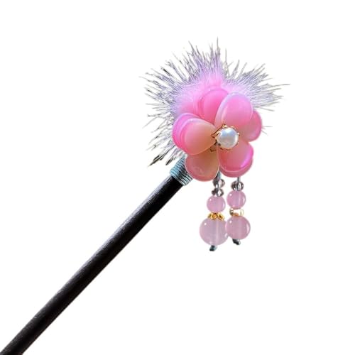 Haarstäbchen, 2 Stück Haarstäbchen aus Holz, Haarspangen for Frauen, chinesische Haarstäbchen for Dutts, dekorative Essstäbchen mit rosa Federblume, Haarschmuck, ästhetische Haarnadeln von djgkENVQ