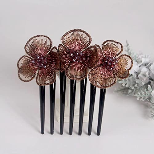 Haarstäbchen, 2 Stücke Stickerei Blumen Haarspange Haarspange Elegante Haar-Accessoires Haarkamm 7 Zahn Haarnadeln Kamm for Frauen Dutt(Brown) von djgkENVQ
