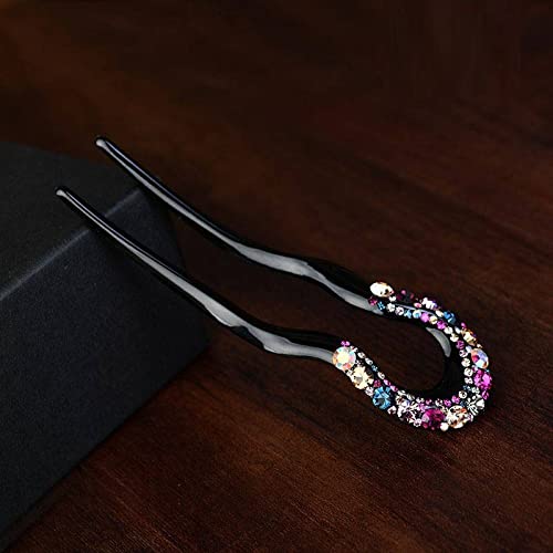 Haarstäbchen, 2 Stücke U-förmige Haargabel Elegante Haarspange Kamm Strass Dekorative Haarnadeln Stick Modische Haar-Accessoires for Frauen Dutts(Colorful) von djgkENVQ