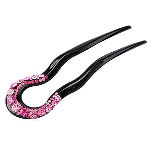Haarstäbchen, 2 Stücke U-förmige Haargabel Elegante Haarspange Kamm Strass Dekorative Haarnadeln Stick Modische Haar-Accessoires for Frauen Dutts(Pink) von djgkENVQ
