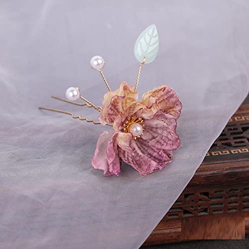 Haarstäbchen, 4 Stück Haarstäbe, U-förmige Haargabel for Dutts, dekorative Haarspangen mit Perlenblumen, Haarnadeln, Haar-Accessoires, traditionelle Haarspangen im klassischen Stil for Frauen(Purple) von djgkENVQ