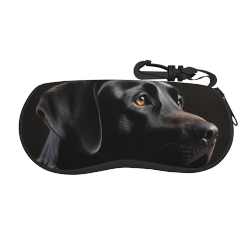 dkFPWJE Gestreiftes abstraktes buntes Brillenetui mit Reißverschluss, weiches Sonnenbrillenetui, tragbares Reise-Brillenetui mit Haken, Schwarzer Labrador, One size von dkFPWJE