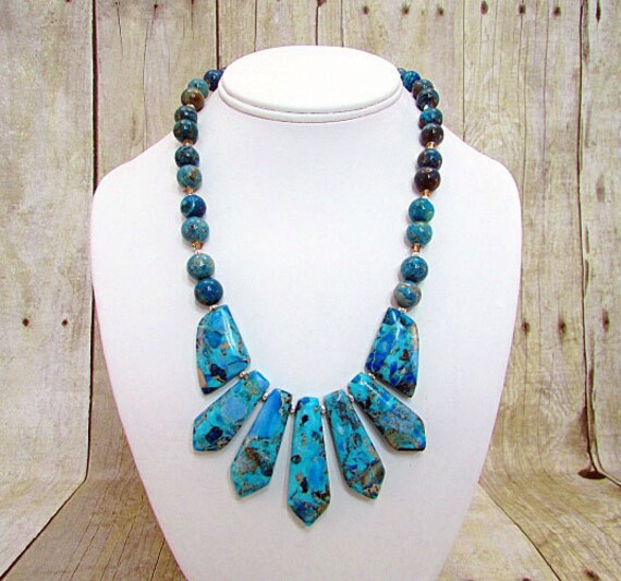 Blauer Impression Jaspis Anhänger Halskette von dkelleysdesigns