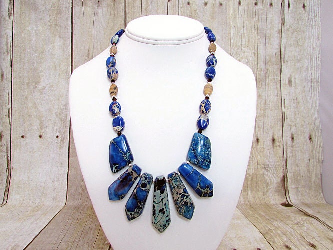 Blauer Impression Jaspis Anhänger Halskette von dkelleysdesigns