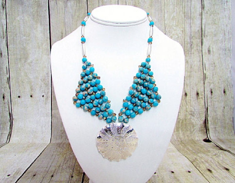 Blauer Impression Jaspis Handarbeit Halskette Mit Silber Anhänger von dkelleysdesigns