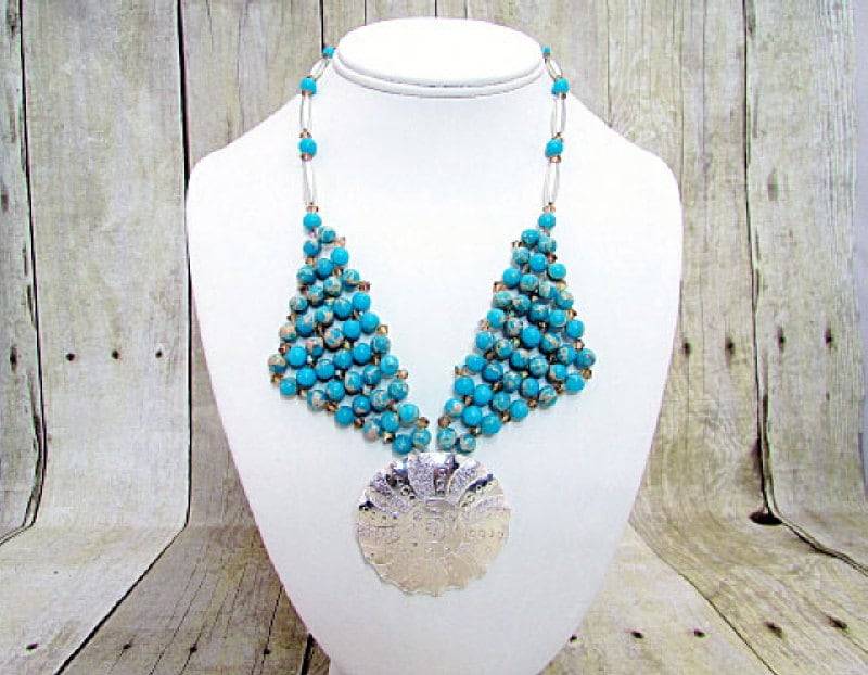 Blauer Impression Jaspis Handarbeit Halskette Mit Silber Anhänger von dkelleysdesigns