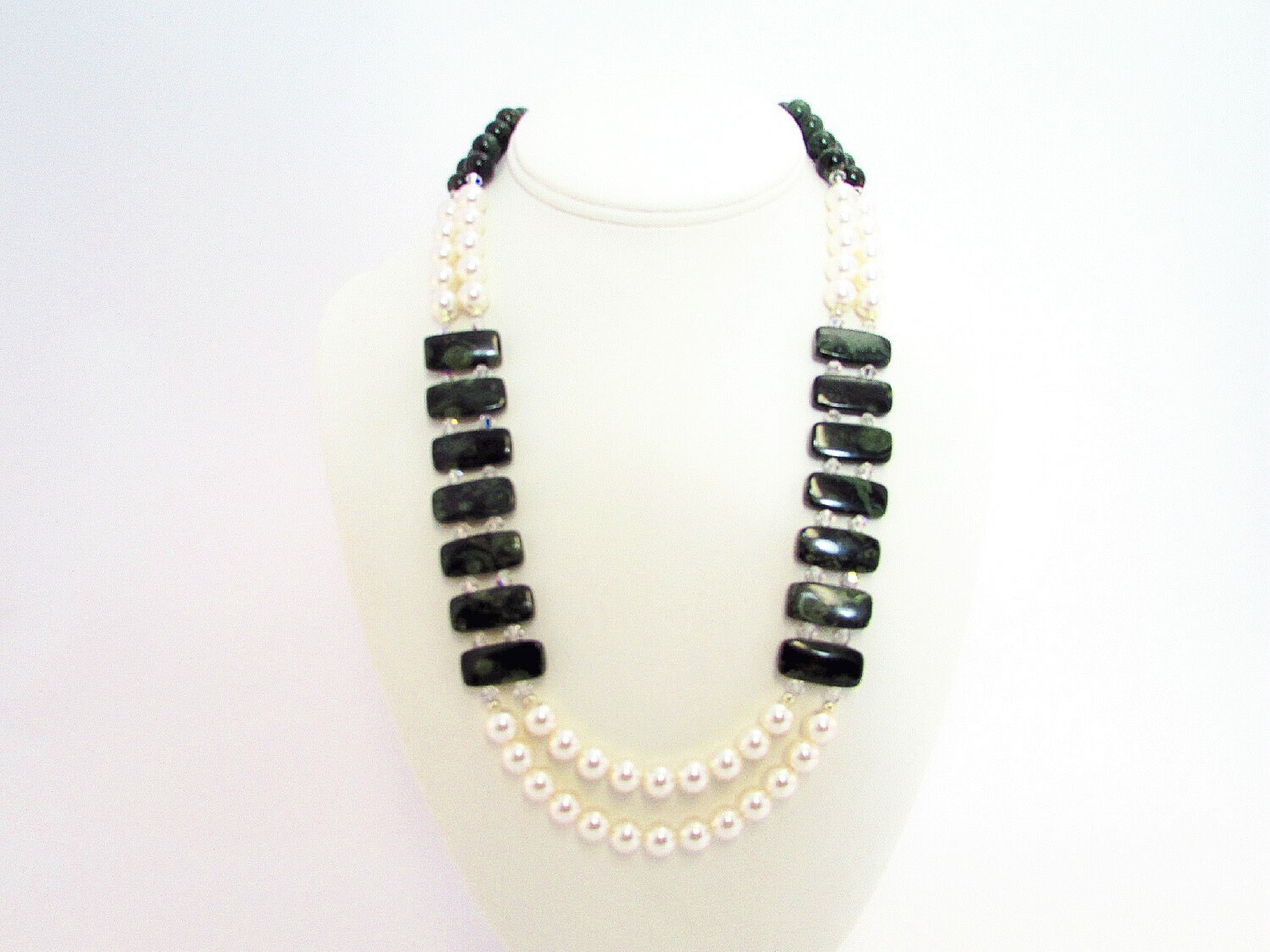 Kambaba Jaspis Und Perlenkette Mit Passenden Ohrringen von dkelleysdesigns