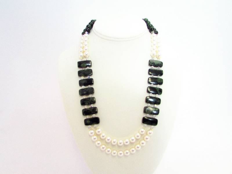 Kambaba Jaspis Und Perlenkette Mit Passenden Ohrringen von dkelleysdesigns