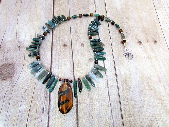 Ozean Jaspis Halskette Mit Tigerauge Anhänger von dkelleysdesigns