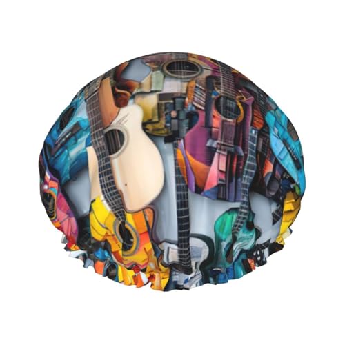 Badehaube mit Akustik- und Gitarren-Druck, mit Gummiband, doppellagig, wasserdicht, für Damen und Herren Badehaube mit Akustik- und Gitarren-Druck, mit Gummiband, doppellagig, wasserdicht, für Damen und Herren von dkkuvt