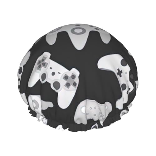 Badehaube mit Game-Controller-Druck, mit elastischem Band, doppellagig, wasserdicht, Duschhaube, Damen und Herren Badehaube mit Game-Controller-Druck, mit elastischem Band, doppellagig, wasserdicht, Duschhaube, Damen und Herren von dkkuvt