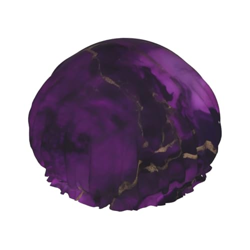 Badehaube mit Marmordruck, dunkelviolett, mit elastischem Band, doppellagig, wasserdicht, Duschhaube für Damen und Herren Badehaube mit Marmordruck, dunkelviolett, mit elastischem Band, doppellagig, wasserdicht, Duschhaube für Damen und Herren von dkkuvt