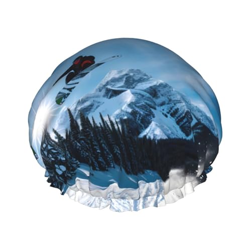 Badehaube mit Snowboard-Aufdruck, mit elastischem Band, doppellagig, wasserdicht, Duschhaube für Damen und Herren Badehaube mit Snowboard-Aufdruck, mit elastischem Band, doppellagig, wasserdicht, Duschhaube für Damen und Herren von dkkuvt