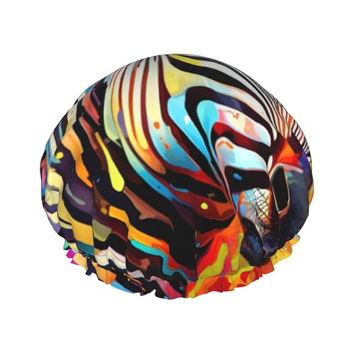 Badehaube mit abstraktem Tier-Zebrabdruck und elastischem Band, doppellagig, wasserdicht, Duschhaube für Damen und Herren Badehaube mit abstraktem Tier-Zebrabdruck und elastischem Band, doppellagig, wasserdicht, Duschhaube für Damen und Herren von dkkuvt