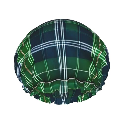 Badehaube mit schottischem Schottenkaro-Druck, mit elastischem Band, doppellagig, wasserdicht, für Damen und Herren, Blau Badehaube mit schottischem Schottenkaro-Druck, mit elastischem Band, doppellagig, wasserdicht, für Damen und Herren, Blau von dkkuvt