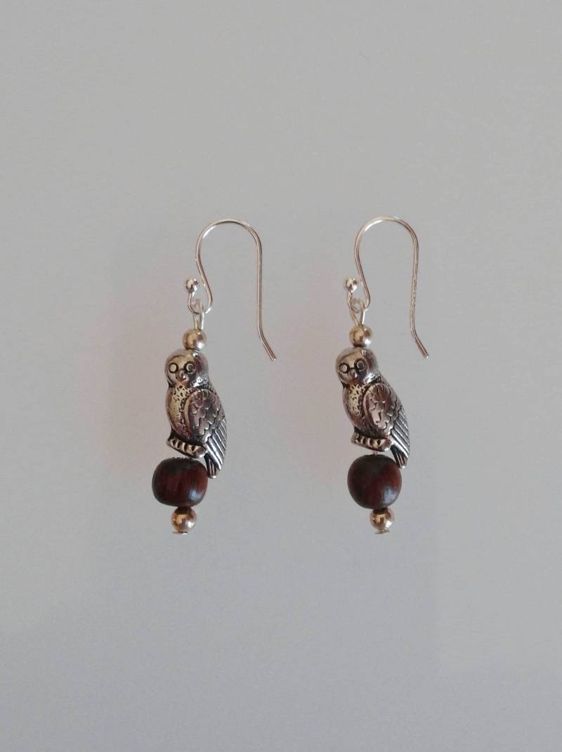 Eule Und Holz Ohrringe Antik Versilbert von dlhogan