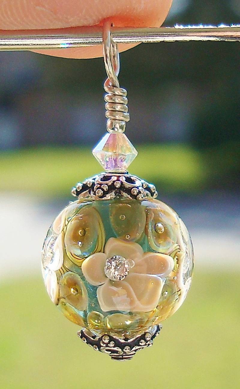 Handwerker-Lampwork Sterlingsilber Kristall Anhänger Halskette Blumen-Dmfsparkles Handwerker-Lampwork Sterlingsilber Kristall Anhänger Halskette Blumen-Dmfsparkles von dmfsparkles