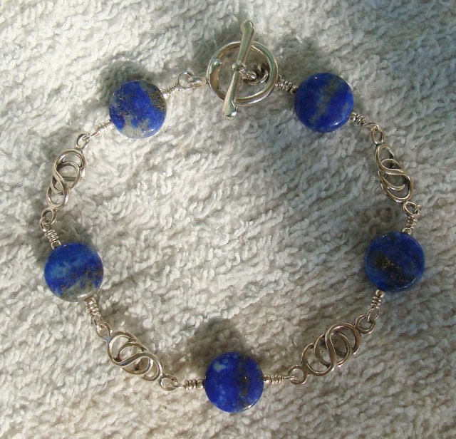 Lapis Stein Sterling Silber Draht Gewickelt Link-Armband Lapis Stein Sterling Silber Draht Gewickelt Link-Armband von dmfsparkles