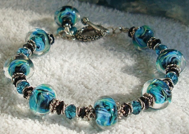 Twilight Lampwork Sterling Silber Kristall Armband Dmfsparkles von dmfsparkles