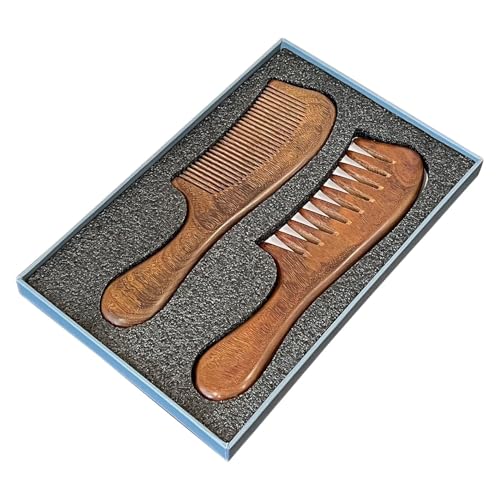 Frauen Sandelholz Kamm - Geeignete Sandelholz Haarkämme Holz Breiter Zahnkamm - Mond Holzkamm Set mit 2 handgefertigten natürlichen Haarkämmen Feinzahn Haarkamm für Frauen Mädchen Tragbare Haarbürste von dmqdu
