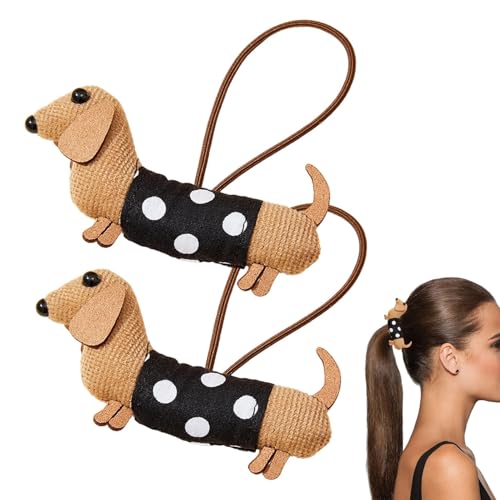 dmqdu Haargummis für Mädchen, Haargummis für Frauen – lustiger Dackel, 2 x niedliche Haarklammern | Haargummis im Cartoon-Design, Pferdeschwanz-Manschetten von dmqdu