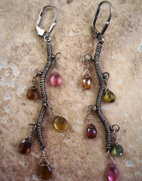 Tormaline Vine Ohrringe, Turmalin Baumeln Wire Wrapped Sterling Silber Ohrringe von dnajewelrydesigns