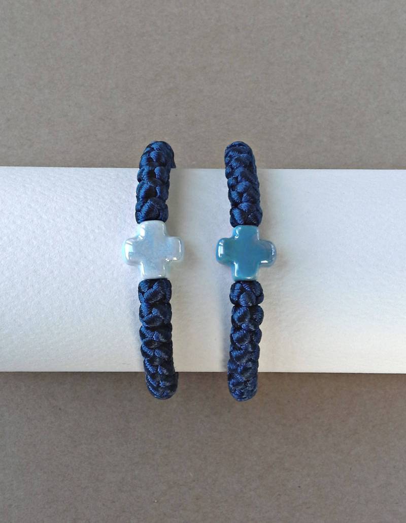 Altgriechisch Altrosa, Griechisch Ordenliches Armband, Komposkini Bacelet, 33Knoten Chotki, Blau Und Hellblau Keramik Kreuz, Marineblaue Kordel von dngcreations