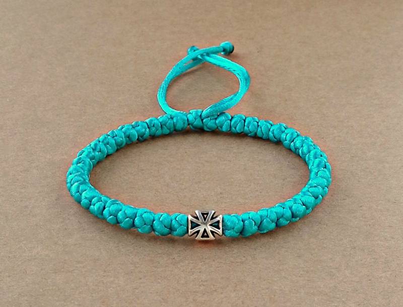 Komboskini Armband, Griechisch Ortulo 41 Knoten Chotki, Gebetsschnur, Hell Türkis Satinkordel, Christliches Armband, Glaubensgeschenke #b0200 von dngcreations