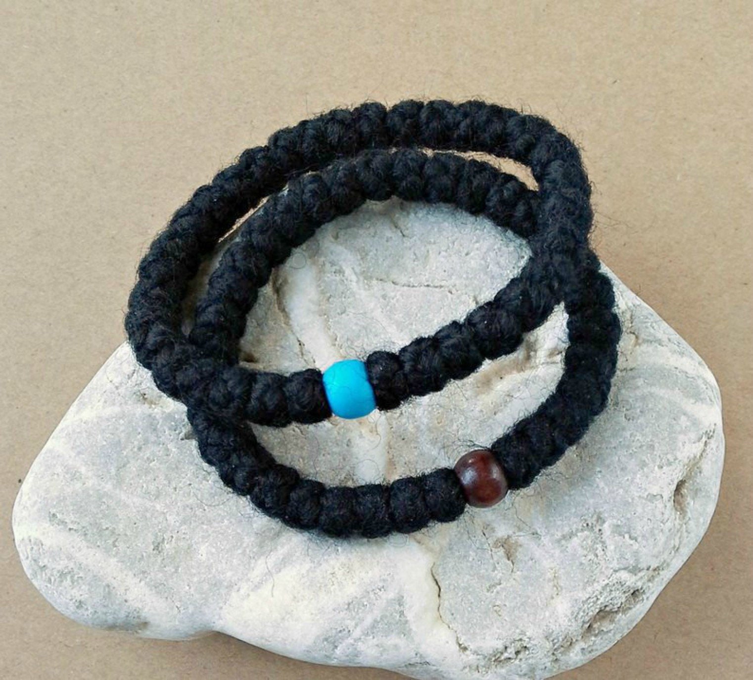 Woll Armband, Altgriechisch Altrosa, Gebetsschnur 33 Knoten Chotki, Holzperlen, Christliche #b0124 von dngcreations