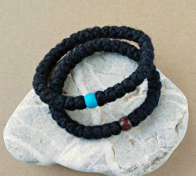 Woll Armband, Altgriechisch Altrosa, Gebetsschnur 33 Knoten Chotki, Holzperlen, Christliche #b0124 von dngcreations