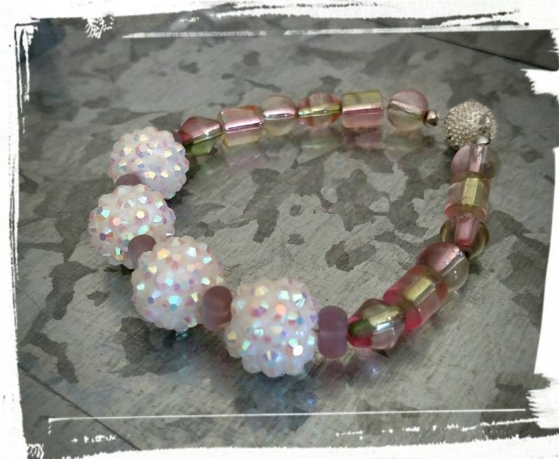 Armband - Rosa & Grüne Folienglasperle von dodeca12