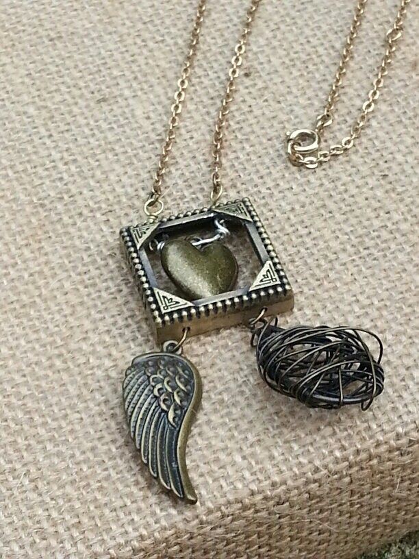 Halskette - Antik Gold Gefangenes Herz Rahmen von dodeca12