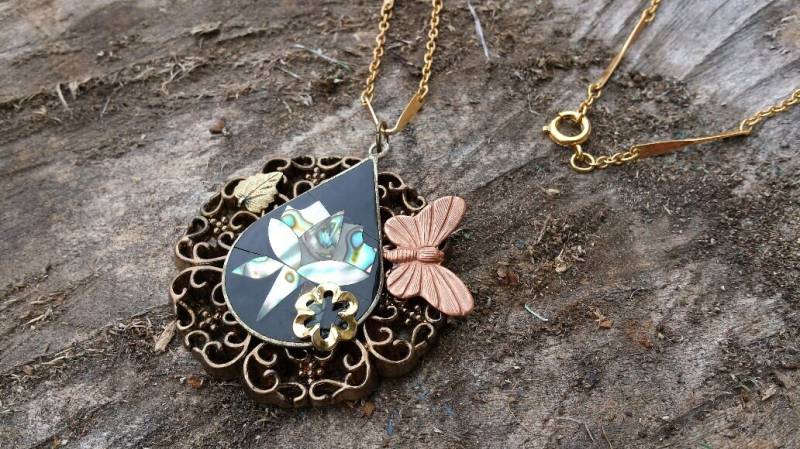 Halskette - Vintage Intarsien Perlmutt von dodeca12