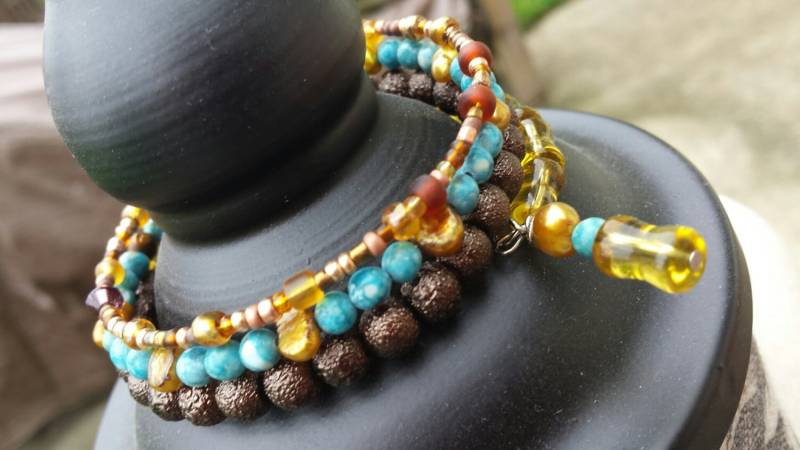 Memory Wire Armband in Gold, Braun & Türkis von dodeca12